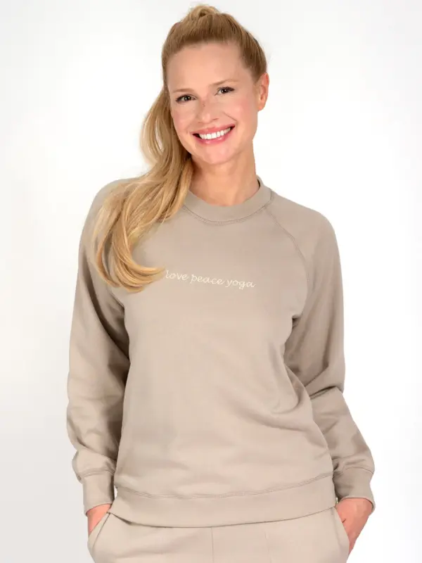 MAGADI  Sweater Bella Taupe mit Love Peace Yoga